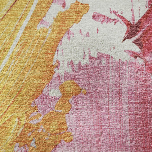 5' X 8' Blush Yellow And Ivory Abstract Washable Area Rug With UV Protection