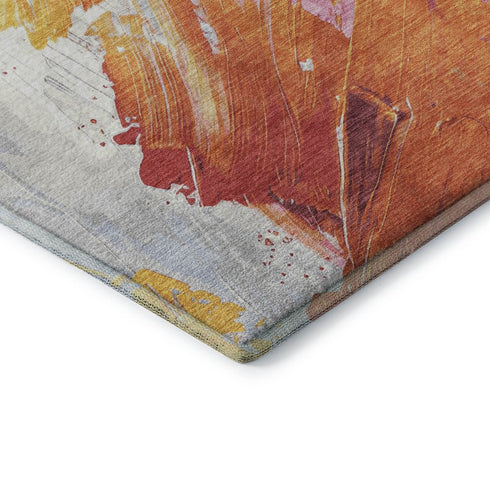 8' X 10' Blush Yellow And Ivory Abstract Washable Area Rug With UV Protection