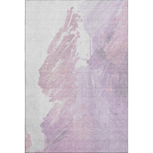 5' X 8' Lavender And Ivory Abstract Washable Area Rug With UV Protection