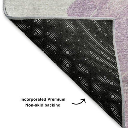 5' X 8' Lavender And Ivory Abstract Washable Area Rug With UV Protection