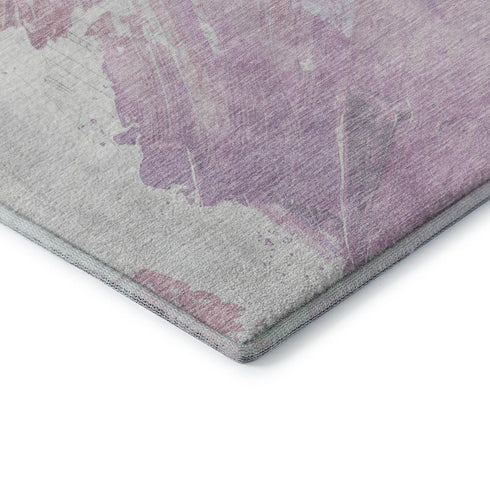 5' X 8' Lavender And Ivory Abstract Washable Area Rug With UV Protection