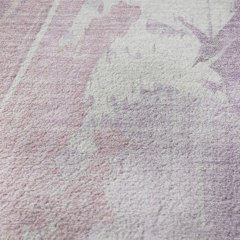 5' X 8' Lavender And Ivory Abstract Washable Area Rug With UV Protection
