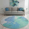 8' Pale Aqua Blue And Ivory Abstract Washable Round Rug With UV Protection