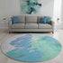 8' Pale Aqua Blue And Ivory Abstract Washable Round Rug With UV Protection
