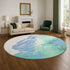8' Pale Aqua Blue And Ivory Abstract Washable Round Rug With UV Protection