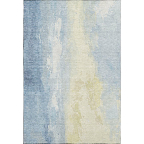 5' X 8' Denim Blue And Beige Abstract Washable Area Rug With UV Protection