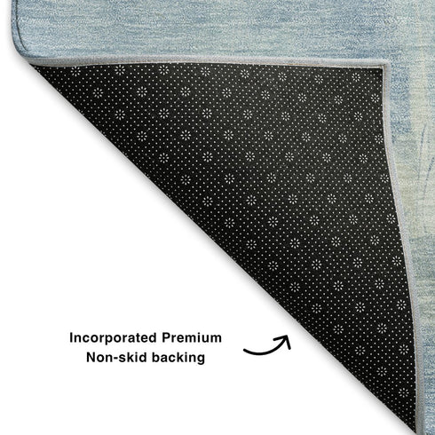 5' X 8' Denim Blue And Beige Abstract Washable Area Rug With UV Protection