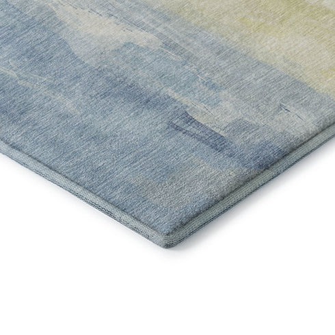 5' X 8' Denim Blue And Beige Abstract Washable Area Rug With UV Protection