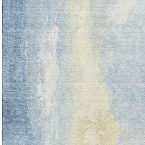 5' X 8' Denim Blue And Beige Abstract Washable Area Rug With UV Protection