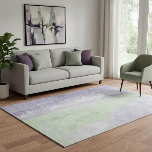 5' X 8' Lavender And Ivory Abstract Washable Area Rug With UV Protection