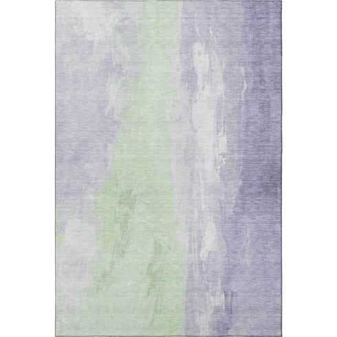 5' X 8' Lavender And Ivory Abstract Washable Area Rug With UV Protection