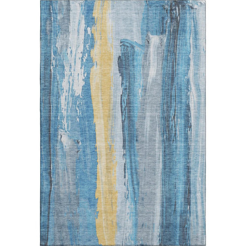 5' X 8' Blue And Gold Abstract Washable Area Rug With UV Protection