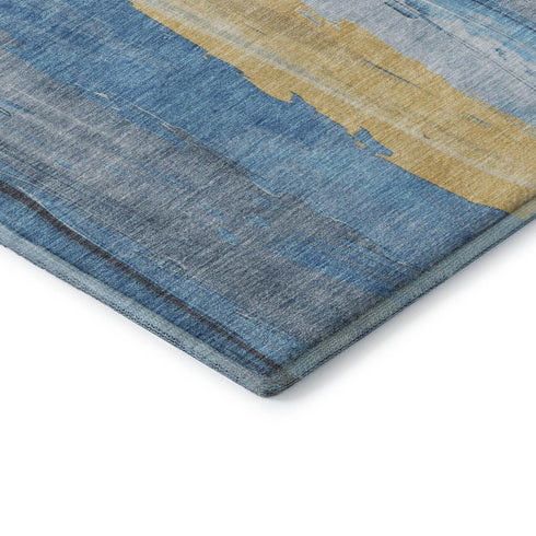 5' X 8' Blue And Gold Abstract Washable Area Rug With UV Protection