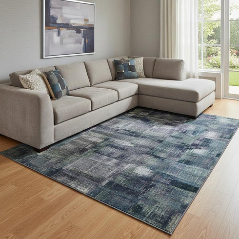 8' X 10' Blue And Gold Abstract Washable Area Rug With UV Protection