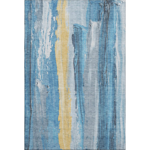 8' X 10' Blue And Gold Abstract Washable Area Rug With UV Protection
