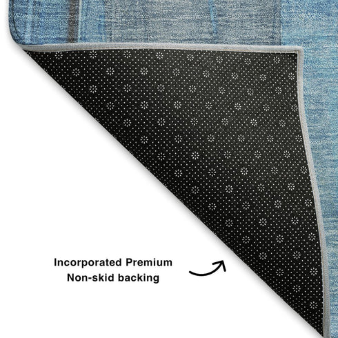 8' X 10' Blue And Gold Abstract Washable Area Rug With UV Protection