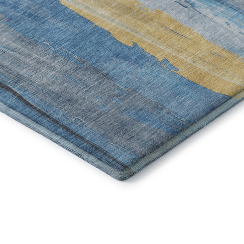 8' X 10' Blue And Gold Abstract Washable Area Rug With UV Protection