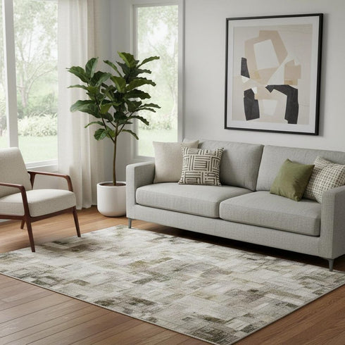 5' X 8' Coffee And Blue Abstract Washable Area Rug With UV Protection