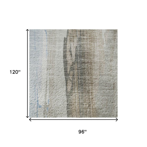 8' X 10' Coffee And Blue Abstract Washable Area Rug With UV Protection
