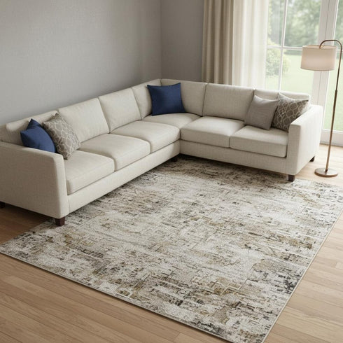 8' X 10' Coffee And Blue Abstract Washable Area Rug With UV Protection
