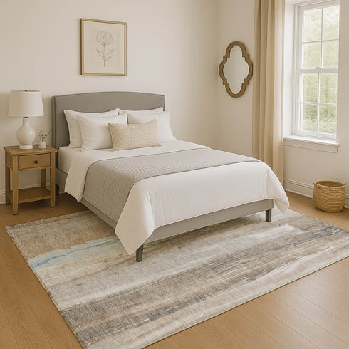 8' X 10' Coffee And Blue Abstract Washable Area Rug With UV Protection