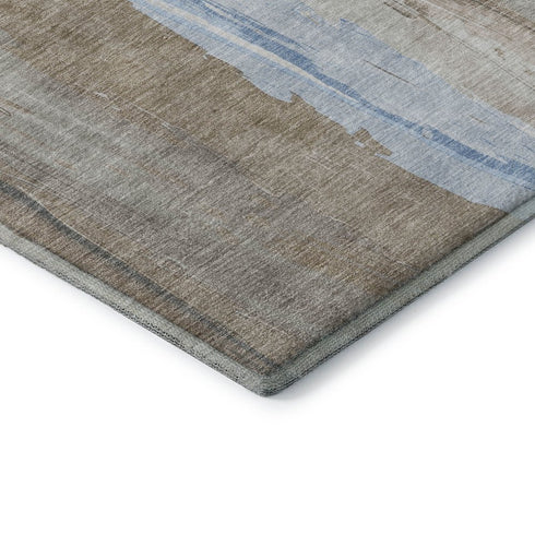 8' X 10' Coffee And Blue Abstract Washable Area Rug With UV Protection