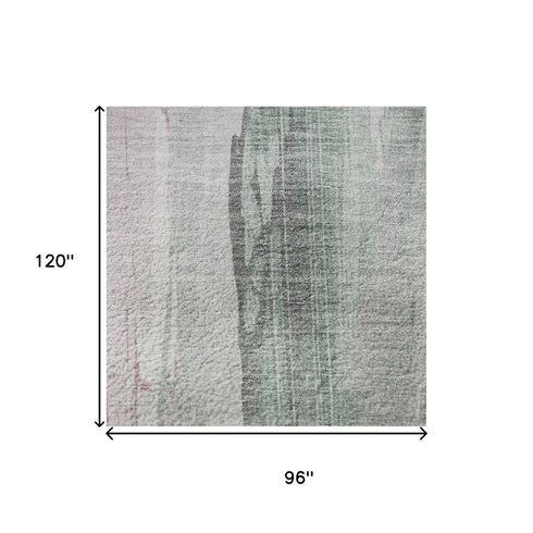 8' X 10' Sage And Blush Abstract Washable Area Rug With UV Protection