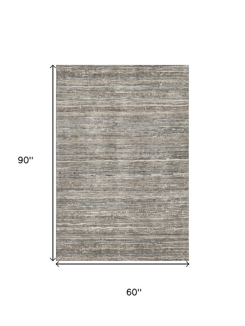 5' X 8' Beige And Taupe Striped Washable Area Rug With UV Protection
