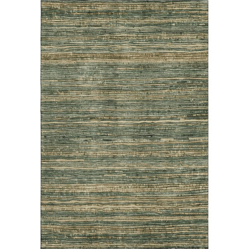 5' X 8' Fern Green And Taupe Striped Washable Area Rug With UV Protection