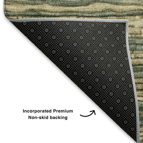 5' X 8' Fern Green And Taupe Striped Washable Area Rug With UV Protection