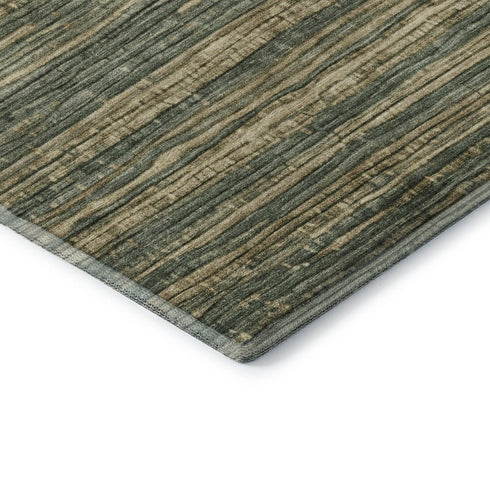 5' X 8' Fern Green And Taupe Striped Washable Area Rug With UV Protection