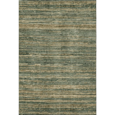 5' X 8' Fern Green And Taupe Striped Washable Area Rug With UV Protection