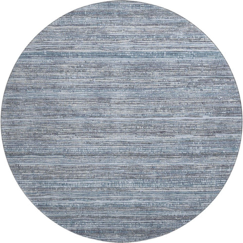 8' Sky Blue And Gray Striped Washable Round Rug With UV Protection