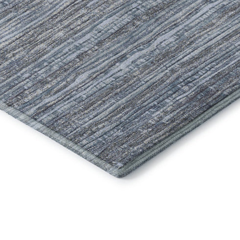 8' Sky Blue And Gray Striped Washable Round Rug With UV Protection