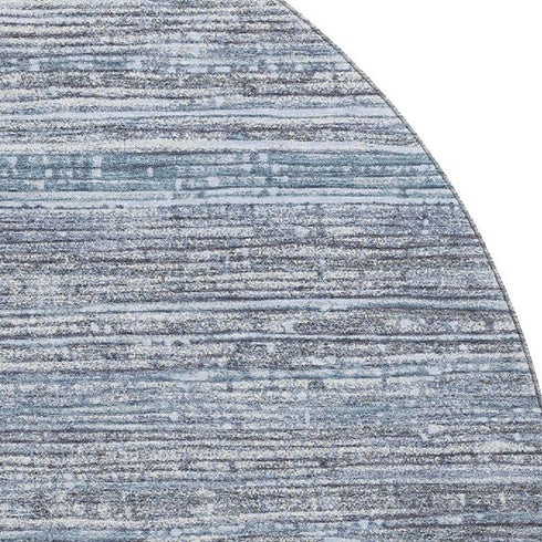 8' Sky Blue And Gray Striped Washable Round Rug With UV Protection