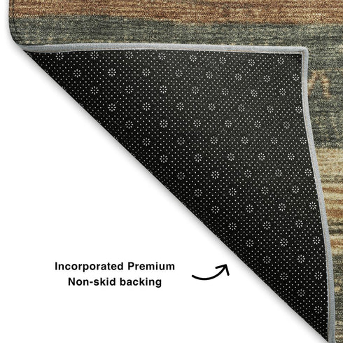 5' X 8' Fern Green And Copper Geometric Washable Area Rug With UV Protection