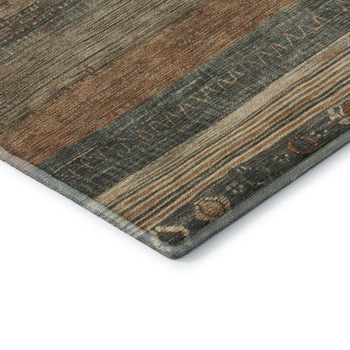 5' X 8' Fern Green And Copper Geometric Washable Area Rug With UV Protection