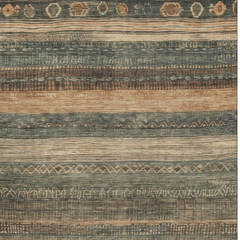 5' X 8' Fern Green And Copper Geometric Washable Area Rug With UV Protection