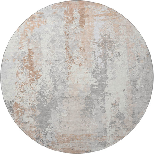 8' Coral And Ivory Abstract Washable Round Rug With UV Protection