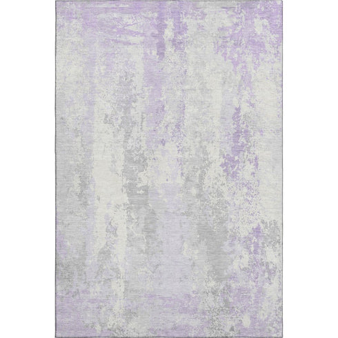 5' X 8' Lavender And Ivory Abstract Washable Area Rug With UV Protection