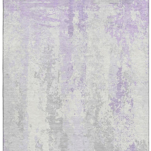 5' X 8' Lavender And Ivory Abstract Washable Area Rug With UV Protection