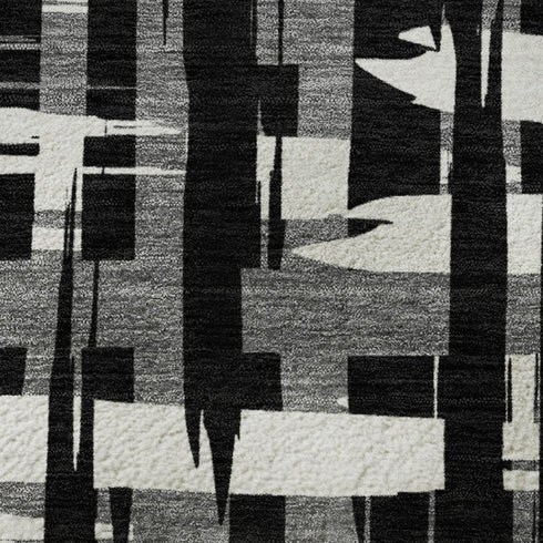5' X 8' Black And Ivory Striped Washable Area Rug With UV Protection