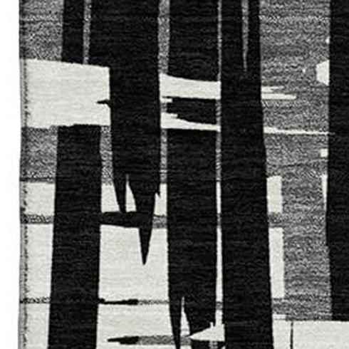 5' X 8' Black And Ivory Striped Washable Area Rug With UV Protection