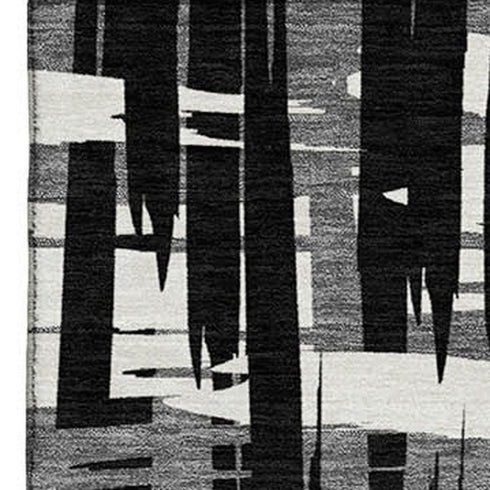 5' X 8' Black And Ivory Striped Washable Area Rug With UV Protection