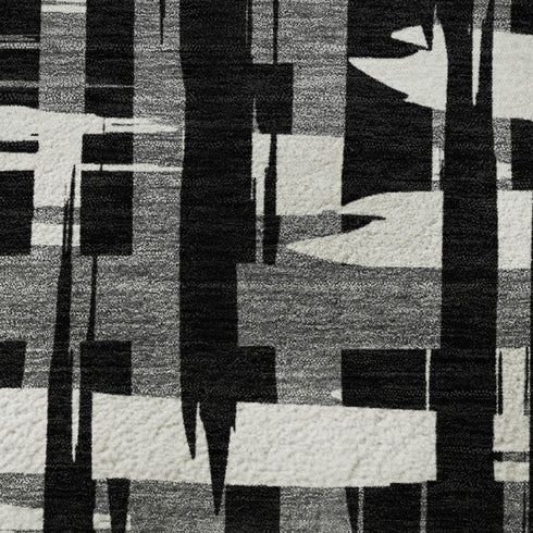 8' X 10' Black And Ivory Striped Washable Area Rug With UV Protection