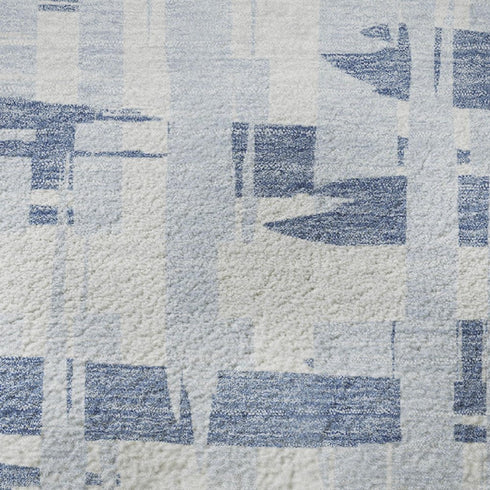 5' X 8' Blue And Ivory Striped Washable Area Rug With UV Protection