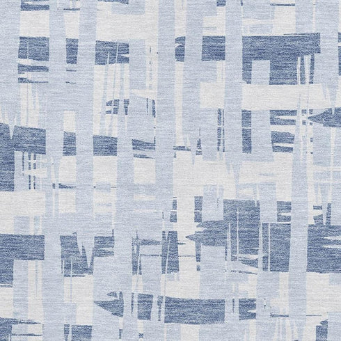 5' X 8' Blue And Ivory Striped Washable Area Rug With UV Protection