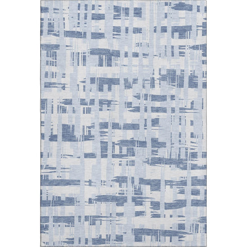 8' X 10' Blue And Ivory Striped Washable Area Rug With UV Protection