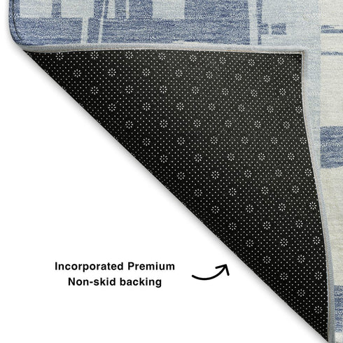 8' X 10' Blue And Ivory Striped Washable Area Rug With UV Protection