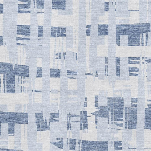8' X 10' Blue And Ivory Striped Washable Area Rug With UV Protection